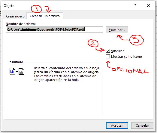 Insertar y Vincular PDF en Excel